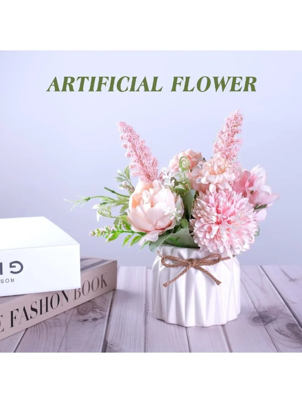 Pink Artificial Flower Arrangement in Small Ceramic Vase - Indoor Decor for Home